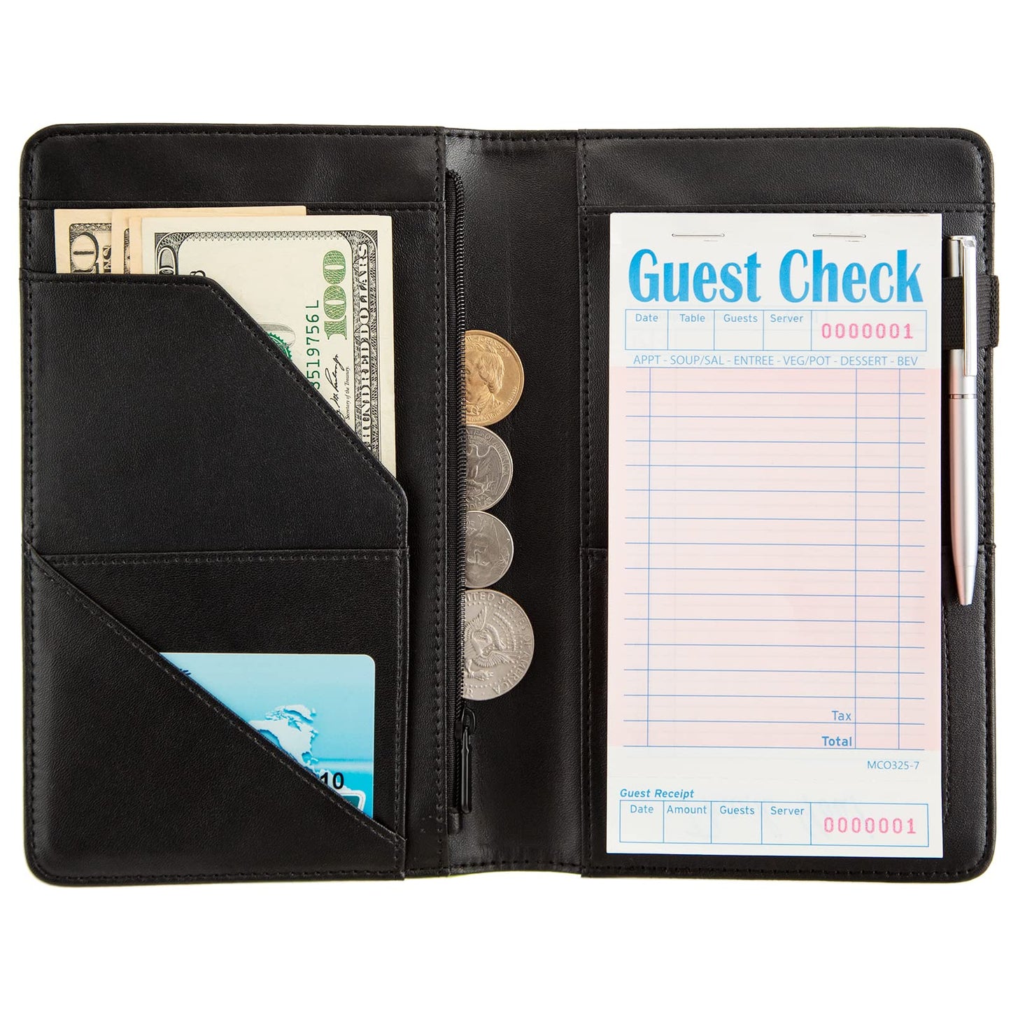 Server Books for Waitress,with Zipper Pocket Waitress Book Leather Booklet Waiter Money Organizer Wallet,Restaurant Guest Cash Check Bill Receipt Holder,Fit Server Apron (Bald eagle)