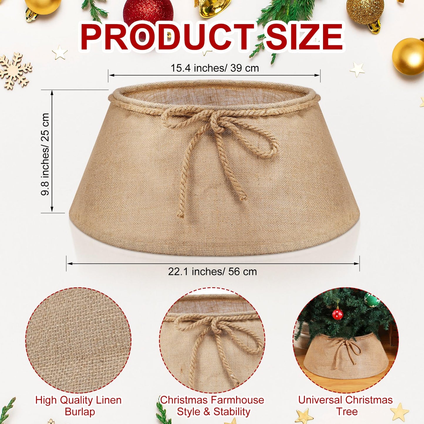 Outus Farmhouse Burlap Christmas Tree Collar Rustic Christmas Tree Ring Easy Set Up for Holiday Xmas Decor(Rustic)