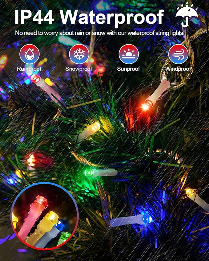 125FT 360 LED Christmas Lights, Plug in Christmas String Lights Connectable, Timer & Memory, Waterproof Twinkle Tree Light for Indoor Outdoor Patio Yard Holiday Decoration, Multicolor