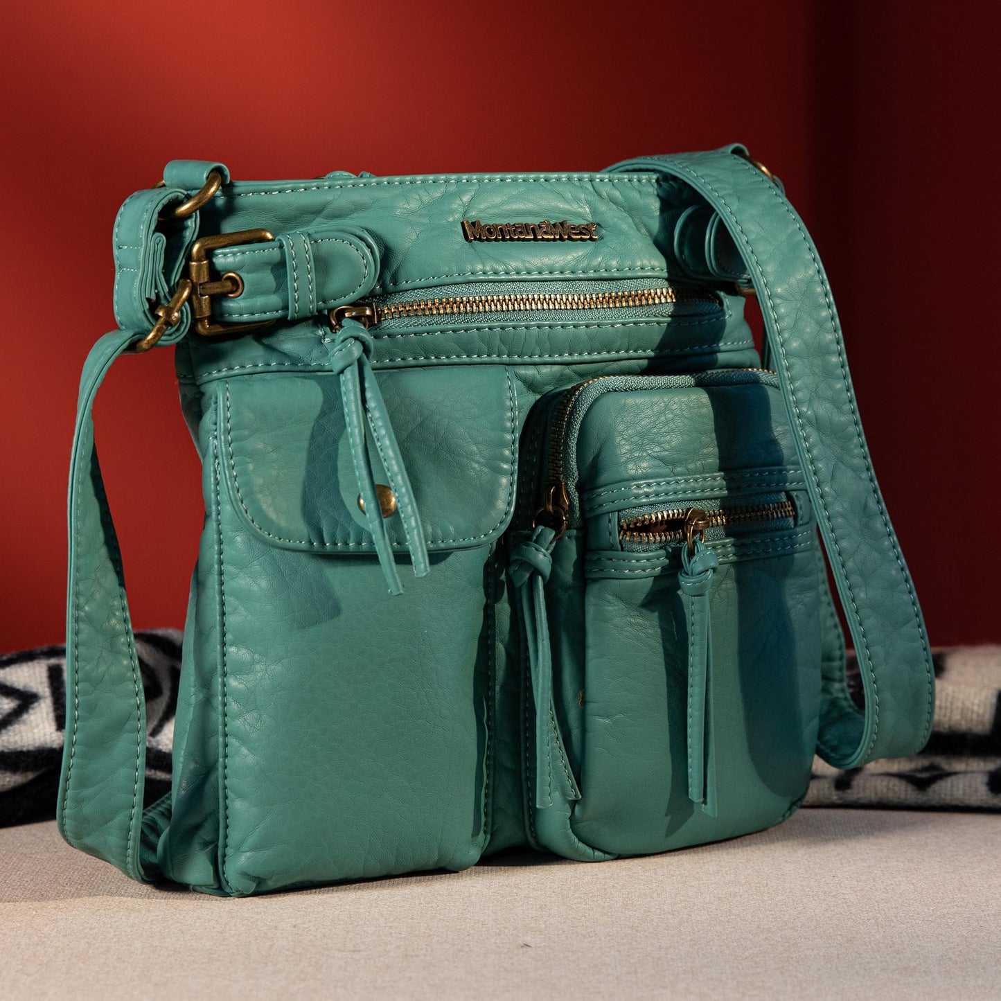 Montana West Crossbody Bag for Women Washed Soft Leather Multi Pocket Purses Vintage Women's Purses and Handbags Turquoise Gift MWC-046TQ