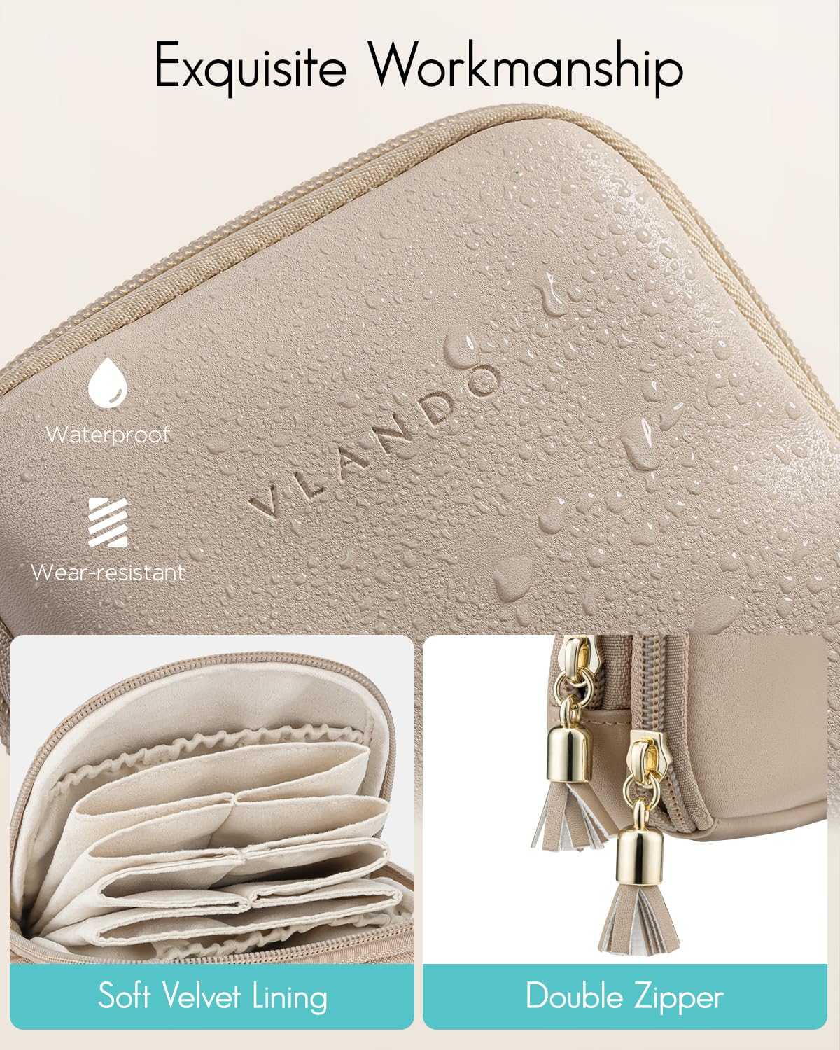 VLANDO Travel Jewelry Case,2-Layer Jewelry Organizer,Gifts for Women Bride,Travel Essentials,Multi-Compartment Jewelry Storage for Rings Earrings Necklaces Bracelets - Toffee