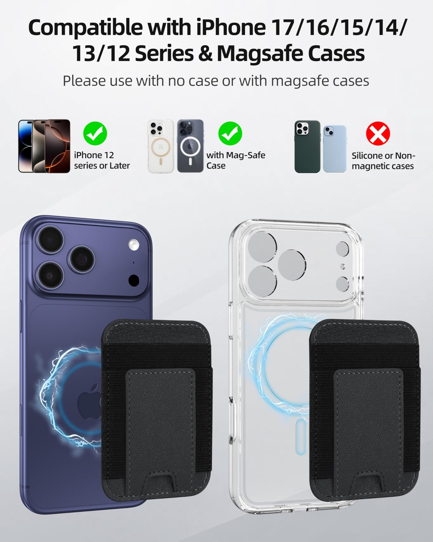 ExtreLife Upgraded for Magsafe Wallet, Strongest Magnetic Wallet for iPhone 17/16/15/14/13/12 Series, 7 Cards Holder, Magnetic Phone Wallets, Slim, 2 Card Slots, RFID Blocking, Vegan Leather, Black