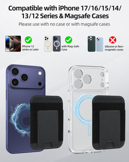 ExtreLife Upgraded for Magsafe Wallet, Strongest Magnetic Wallet for iPhone 17/16/15/14/13/12 Series, 7 Cards Holder, Magnetic Phone Wallets, Slim, 2 Card Slots, RFID Blocking, Vegan Leather, Black