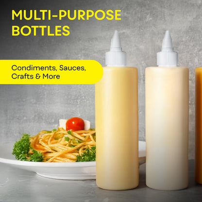 BRIGHTFROM Condiment Squeeze Bottles, 16 OZ Empty Squirt Bottle with Twist Top Cap, Leak Proof - Great for Ketchup, Mustard, Syrup, Sauces, Dressing, Oil, Arts and Crafts, BPA FREE Plastic - 2 PACK
