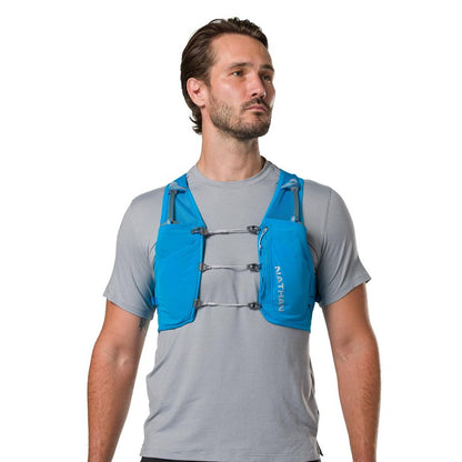 Nathan Unisex Hydration Vest - Lightweight, Quick-Fit Size Adjustment, Details, Includes Two 14oz Hydrapak Flasks, 4L Storage, Six Pockets for Running Essentials,Pinnacle Breeze, Electric Blue, L-XL