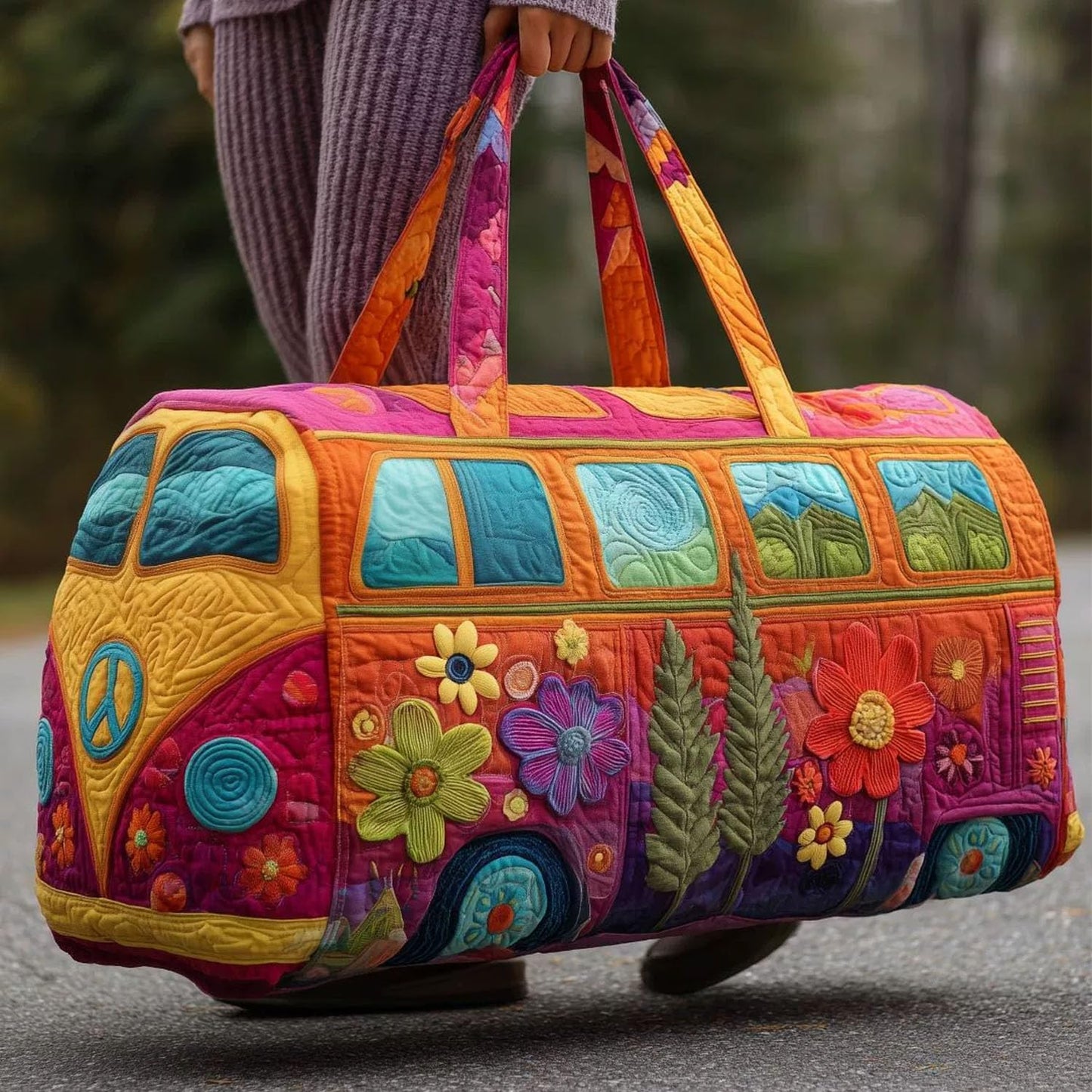 Unisex Boho Quilted Weekender Bag – Lightweight, Free-Spirited, Ready to Wander, Large Hippie Journey Travel Duffle With 3 Shoe Bags, Vintage Floral Luggage for Gym, Yoga & Carry-on (Q, 16*8*8 IN)