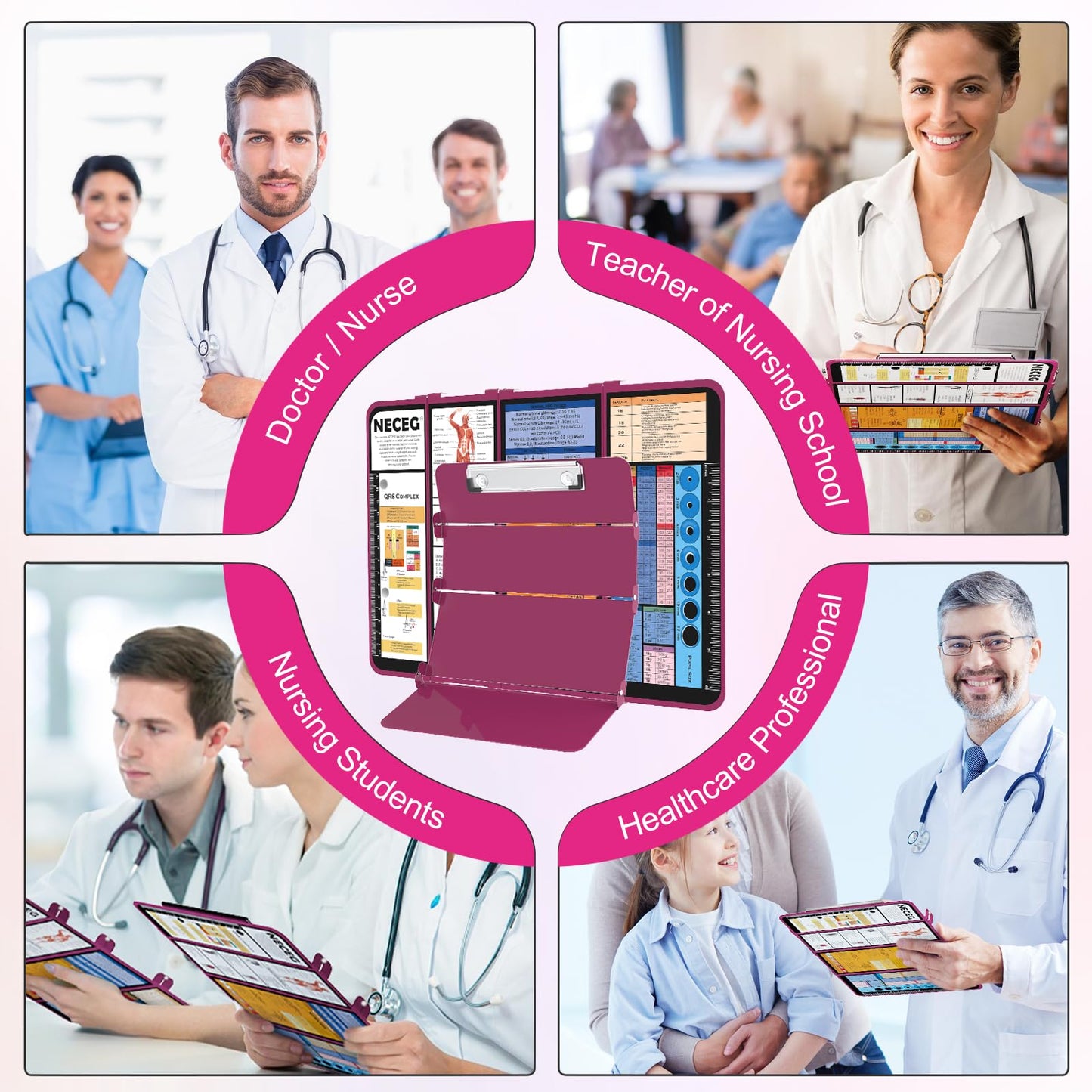Nursing Clipboard Foldable-4 Layers Aluminum Nurse Foldable Clipboard Nursing Medical Edition Cheat Sheets, Pocket Size Pen Clip for Nurses Students School and Doctors- Wine