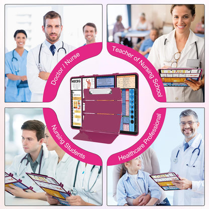 Nursing Clipboard Foldable-4 Layers Aluminum Nurse Foldable Clipboard Nursing Medical Edition Cheat Sheets, Pocket Size Pen Clip for Nurses Students School and Doctors- Wine