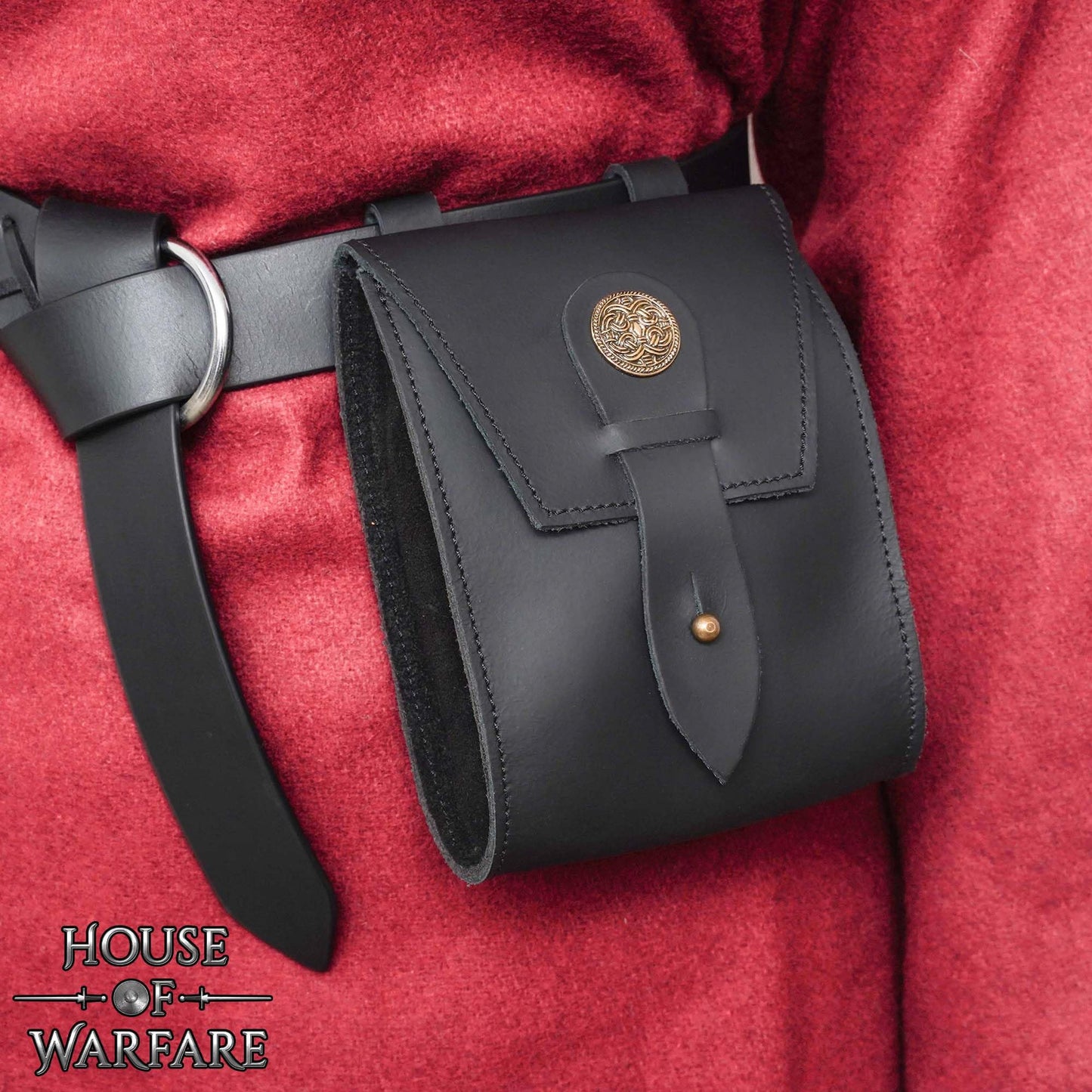 House of Warfare Medieval Leather Belt Pouch Granada – Spanish Style Waist Bag with Brass Closure for LARP, Ren Faire & Costume (King’s Archer Bag)