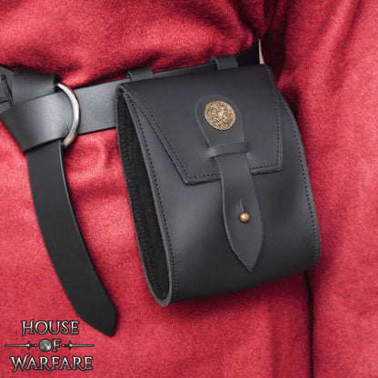 House of Warfare Medieval Leather Belt Pouch Granada – Spanish Style Waist Bag with Brass Closure for LARP, Ren Faire & Costume (King’s Archer Bag)