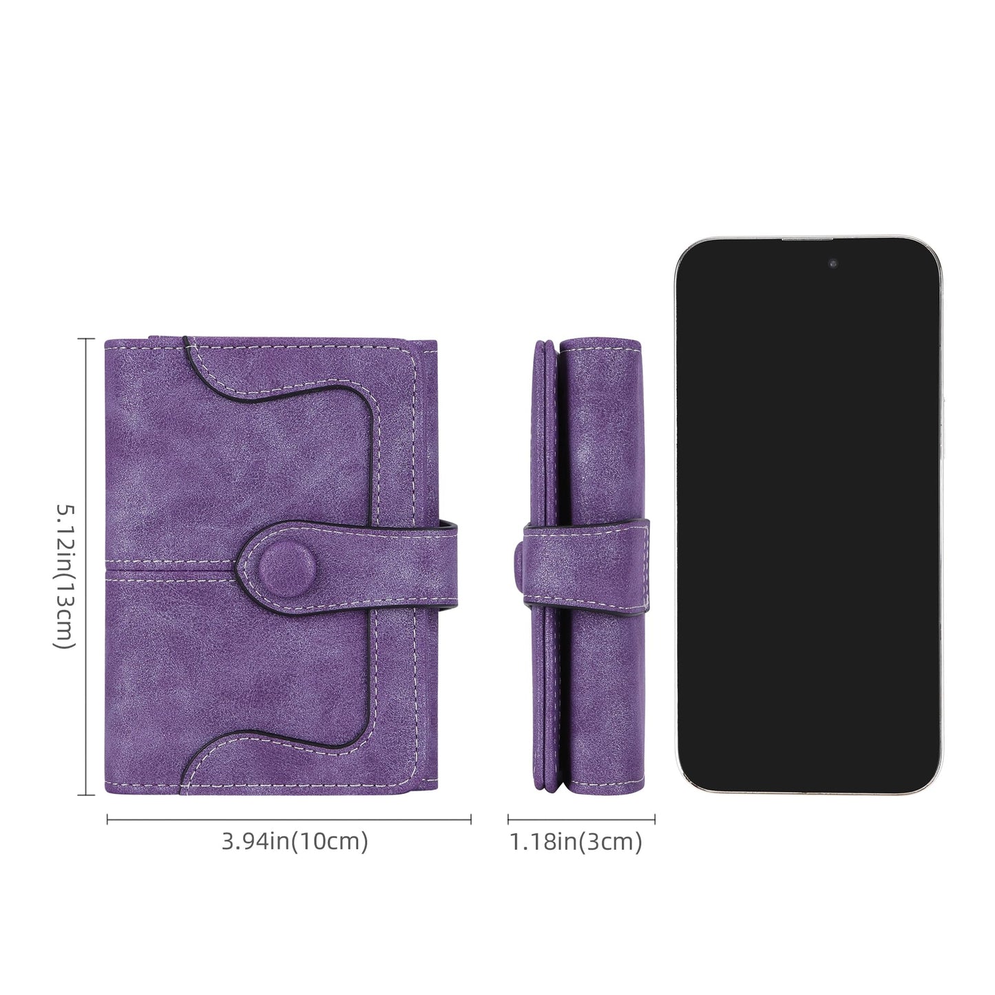 Cynure Women's Leather Bifold Credit Card Wallet Short Compact Wallet with Zipper Pocket, purple