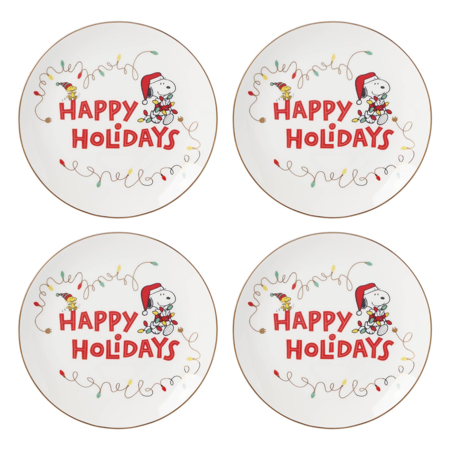 Lenox 896321 Snoopy Christmas Accent Plates, Set of 4, Holiday Dinnerware