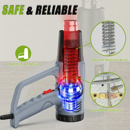Weitieke Heat Gun, 10Ft power cord Heavy Duty Hot Air Gun 572&1112℉ Dual Temperature Control 4 Nozzels & Paint Scraper Overload Protection for Paint Stripping,Crafting, vinyl wrap