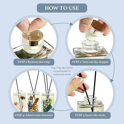 Flower Reed Diffuser Set, 5 oz Fresh Linen Scent Diffuser with Sticks, Home Fragrance Scented Oil Reed Diffusers for Home, Bathroom, Decor & Gift