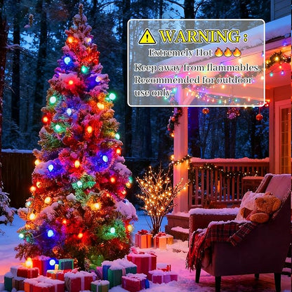 Christmas Decorations - 50 Feet C7 Vintage Christmas Lights Multicolor Christmas Tree Lights Outdoor Christmas String Lights with 50+5 Pack Bulbs for Christmas Tree Home Patio Yard Decor, E12 Base
