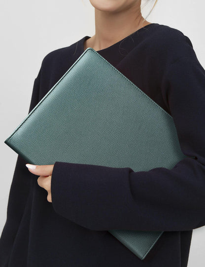 Mymazn Padfolio Portfolio Folder, Faux Leather Interview Resume Folder with Document Organizer & Business Card Holder, Letter-Sized Notepad Legal Pad Holder for Men Women (Grey Green)