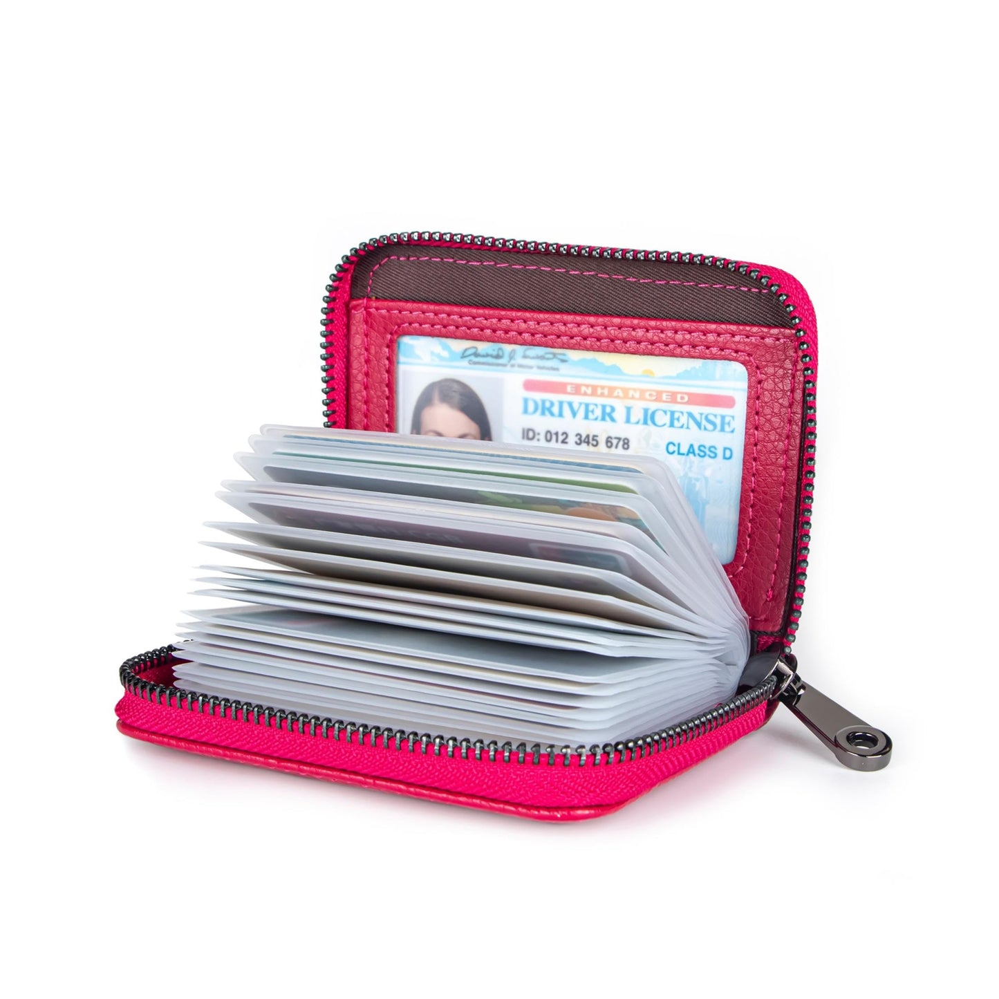 Suweibuke Genuine Leather Credit Card Holder Zipper Wallet RFID Blocking Secure Card Case ID Case Organizer (Rose Red)