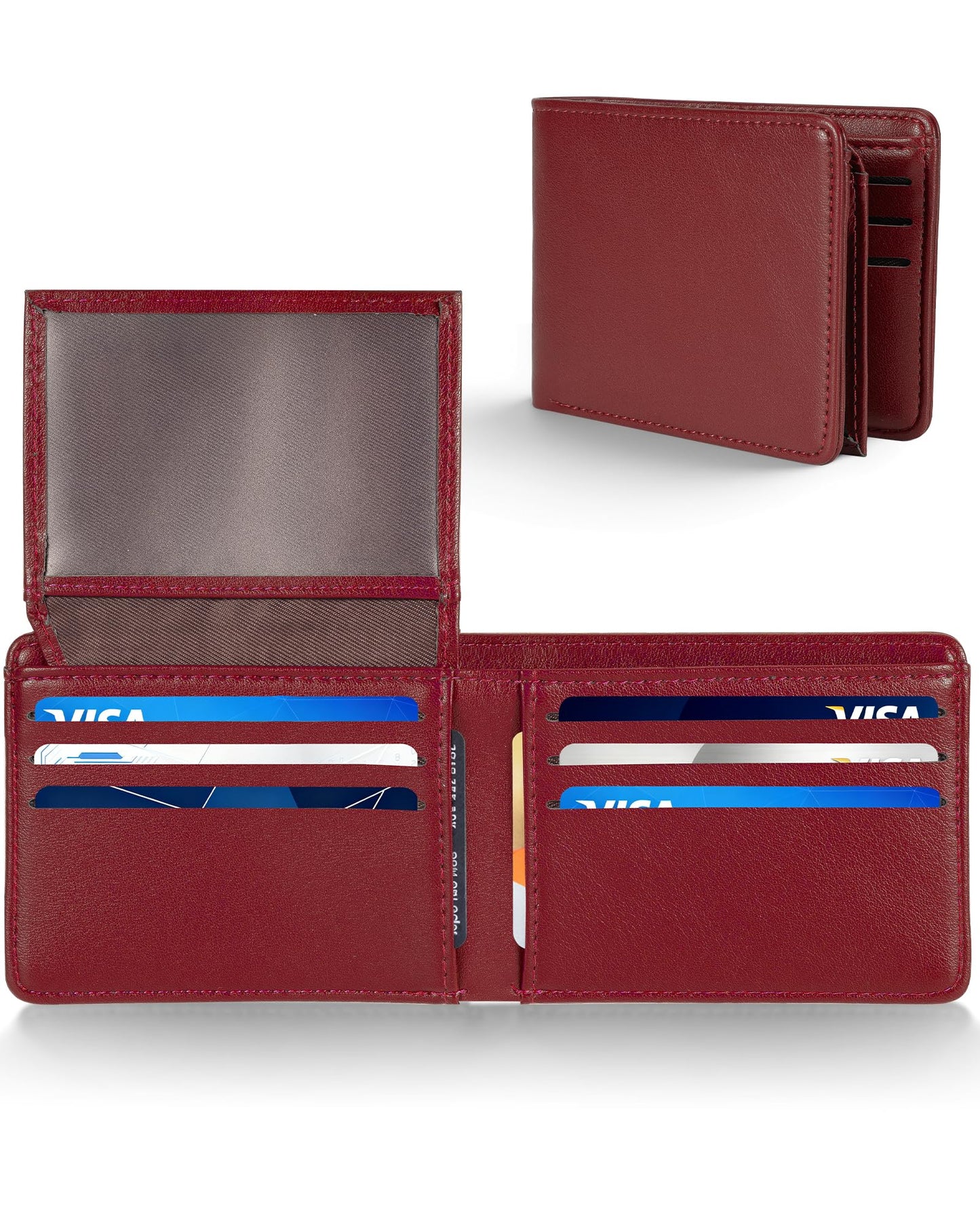 GNDR Wallet For Men Bifold Red RFID Blocking Slim Faux Leather Wallets Card Holder Front Pocket Minimalist Men Accessories With Gift Box