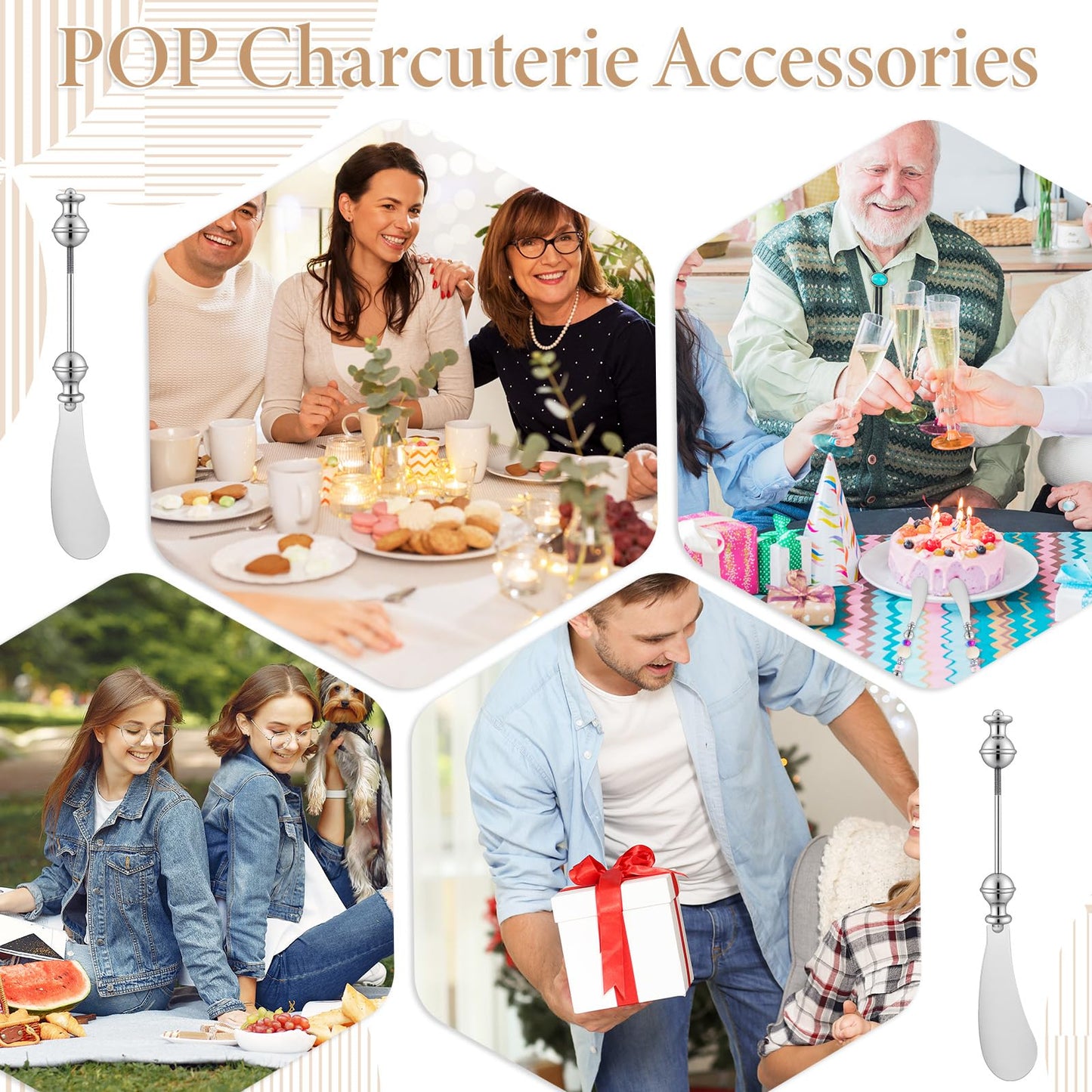 12pcs Cheese Spreader Knives DIY Decorative Beaded Butter Spreader Knives Stainless Steel Cheese Spreaders Beadable Cake Serving Utensil for Charcuterie Board Wedding Christmas Party Accessories Favor