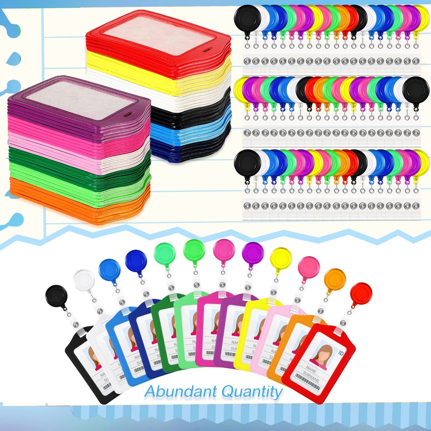 60 Sets Retractable Badge Reels, PU Leather Name Badge Holder, Multicolor ID Holder Key Card Holder Vertical ID Badge with Reel Clip for Office Business Worker Teachers Students Nurses Doctor