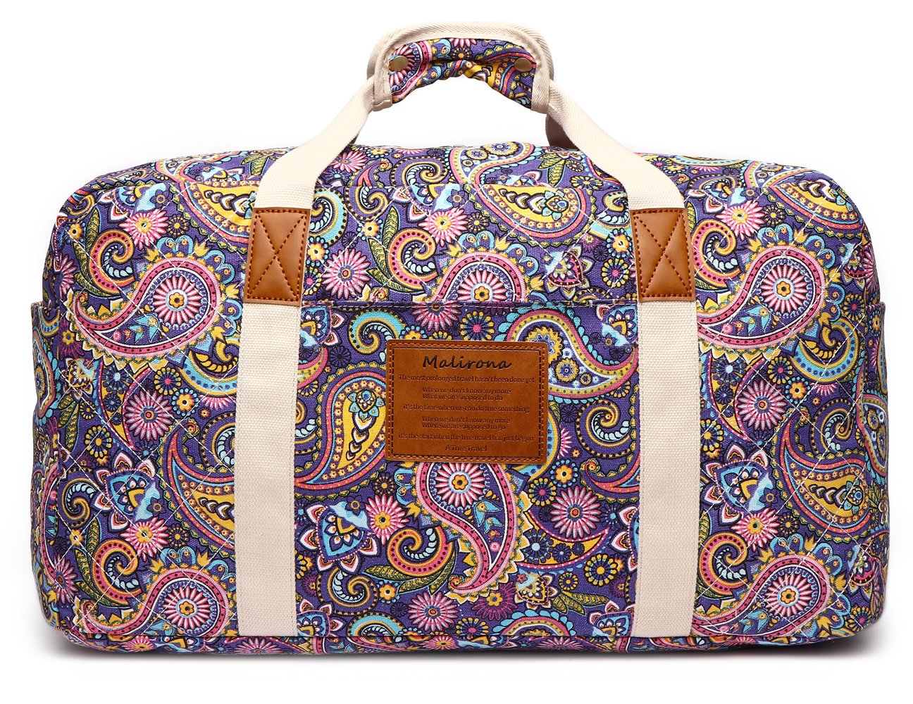 Malirona 22"Canvas Weekender Overnight Bags Travel Duffel Bag Carry On Bag for Women and Girls (Purple Flower)
