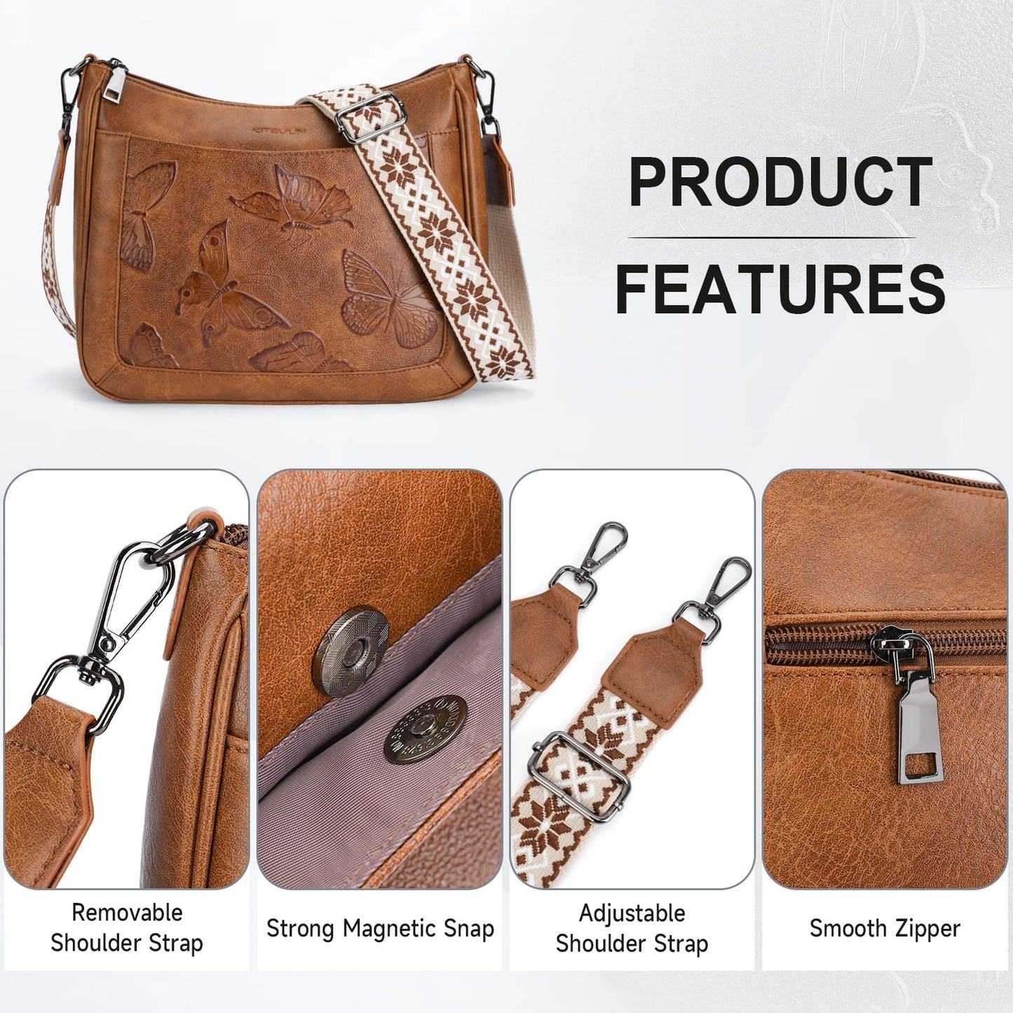 KITEVIUN Crossbody Bags for Women Trendy, Vegan Leather Medium Butterfly Hobo Purse, Women's Shoulder Handbags