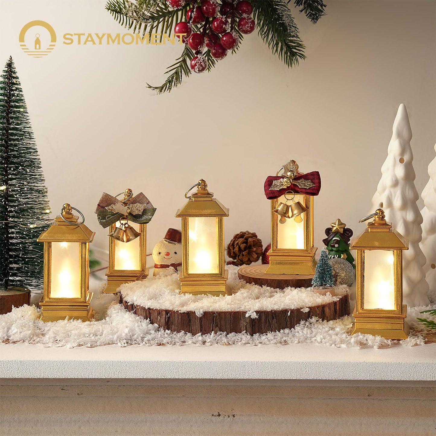 Staymoment Gold Lanterns Decorative Indoor: 24 Pcs Starlight Mini LED Lantern for Centerpiece Table Decorations Halloween Christmas Wedding Party Camping Decor