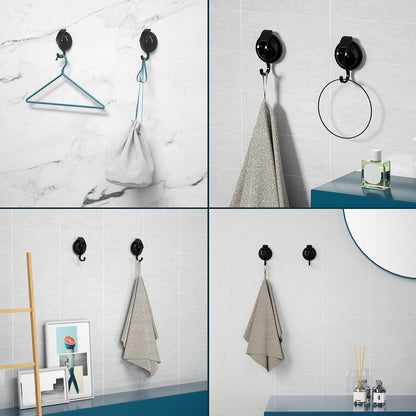 SOCONT Heavy Duty Vacuum Suction Cup Hooks, Matte Black Plated Polished Super Suction for Kitchen Bathroom, 2 Pack
