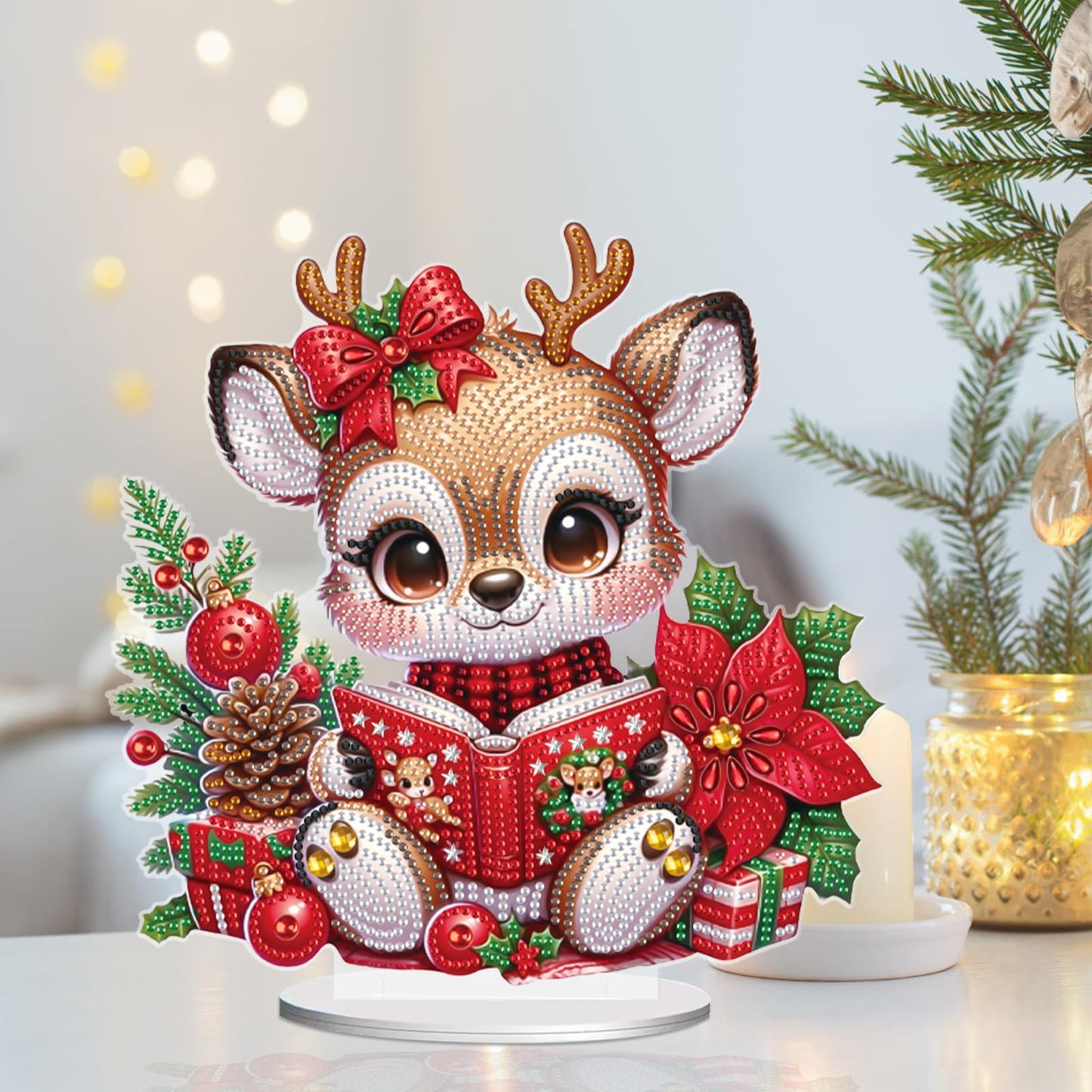 Christmas Diamond Painting Kits Tabletop decoration, DIY Reindeer, 5D Diamond Art Home Ornament By Number Mosaic Arts Crafts For Home Office acrylic Tabletop Decor for Xmas Home Decor, New Year Gift