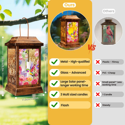 Hummingbird Solar Lanterns Outdoor Waterproof, Metal & Glass Hanging Lights Garden Decor, Birthday Gifts for Mothers Day Women Mom Christmas, Decorative Lights for Outside Yard Patio Backyard Porch