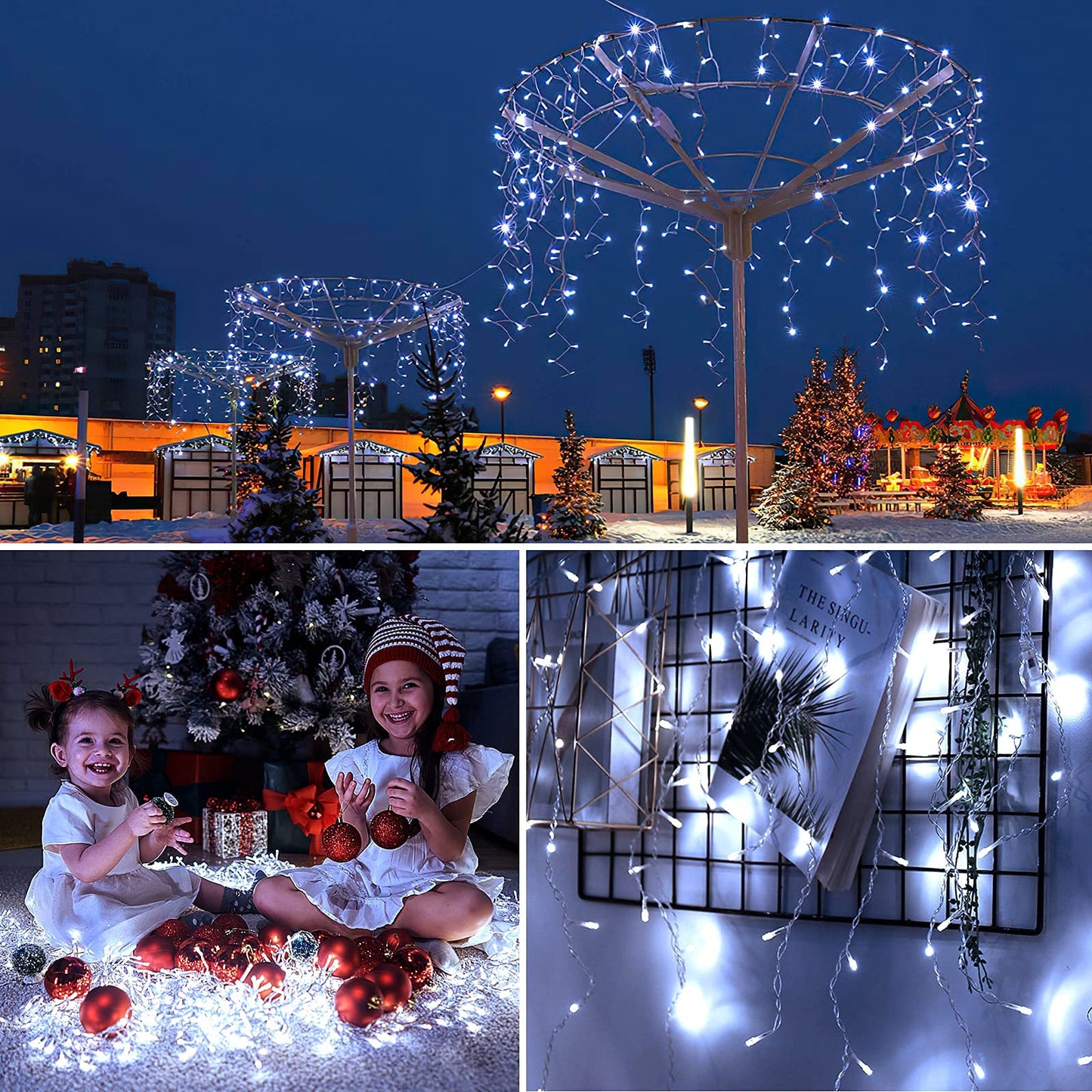 AGIRL 400 LED Icicle Lights Outdoor 32.8Ft 75 Drops Icicle Christmas Halloween Lights 8 Modes Waterproof Fairy String Lights for Indoor Bedroom Garden Wedding Porch Decoration