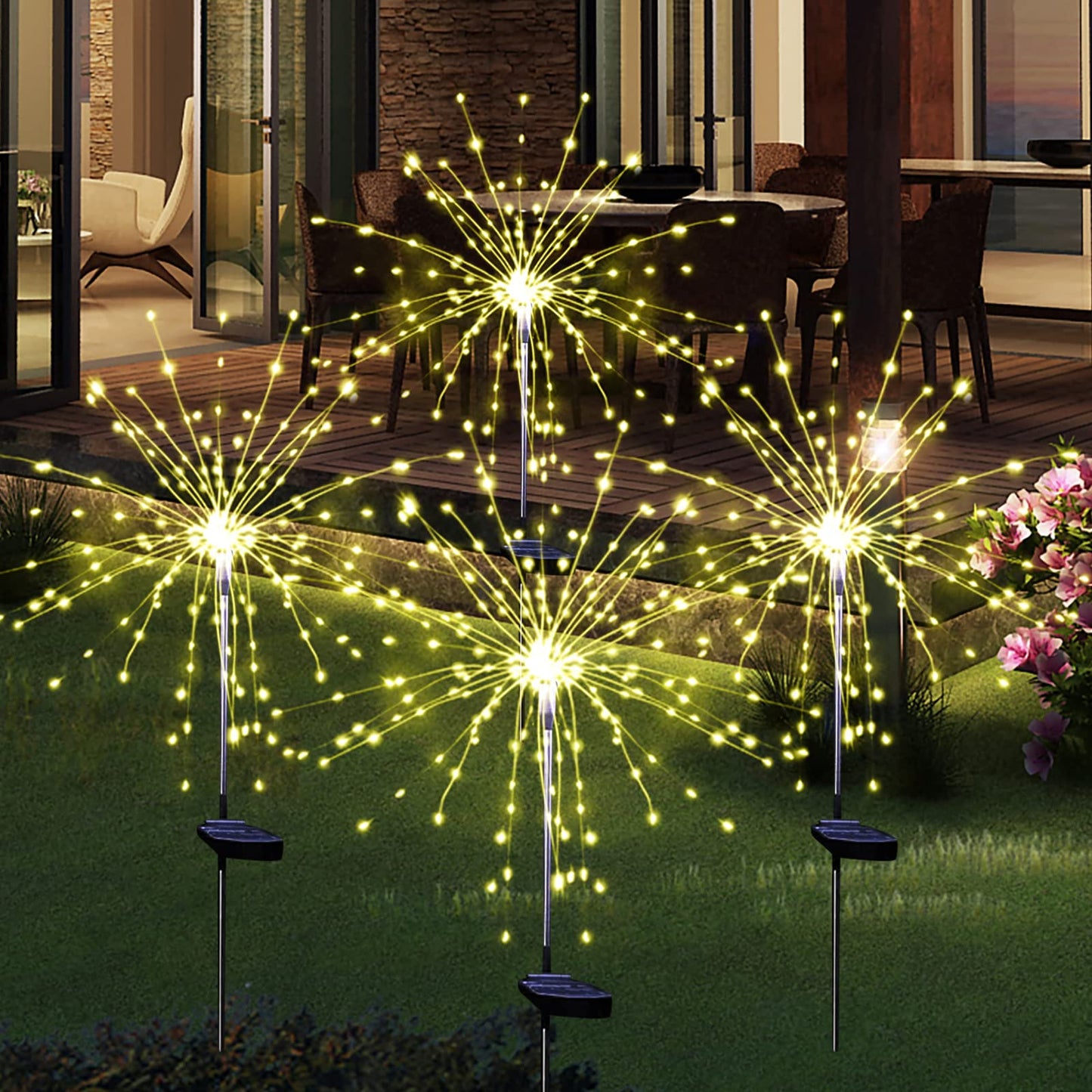 SolarEra Solar Garden Firework Lights, 4 Pack, Waterproof, 120 LED, Outdoor, Warm White, Pathway, Patio, Party Decorations