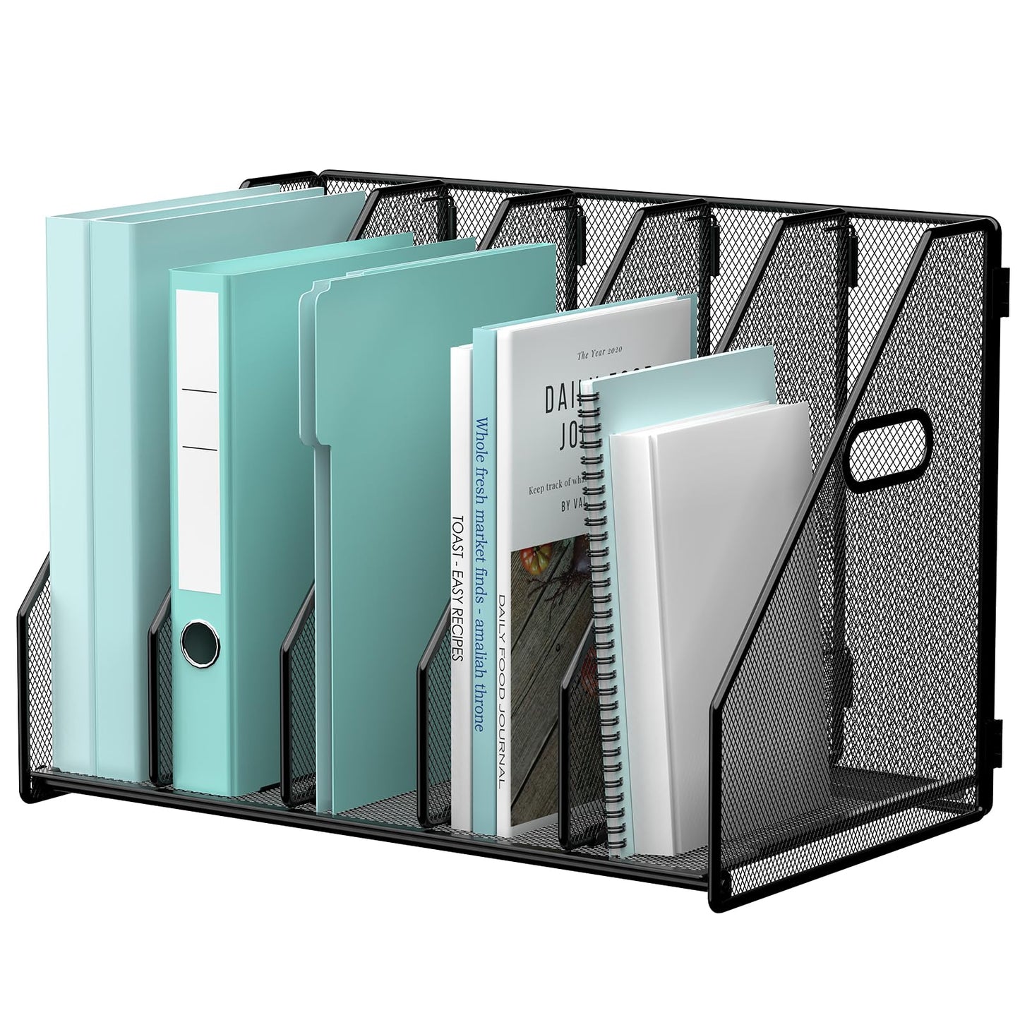 Gawerk Desktop File Magazine Folder Holder 5 Vertical Compartments, Desk Organizer Vertical Magazine Folder Organize with Side Handles, for Office Home School, Black