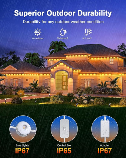 Lumary Permanent Outdoor Lights Max, 105ft with 80 LED Eave Lights 4800LM, RGBAICW Smart Outdoor Lighting IP67 Waterproof, Scene Modes for Daily and Accent Lighting, Works with Alexa/Google Assistant