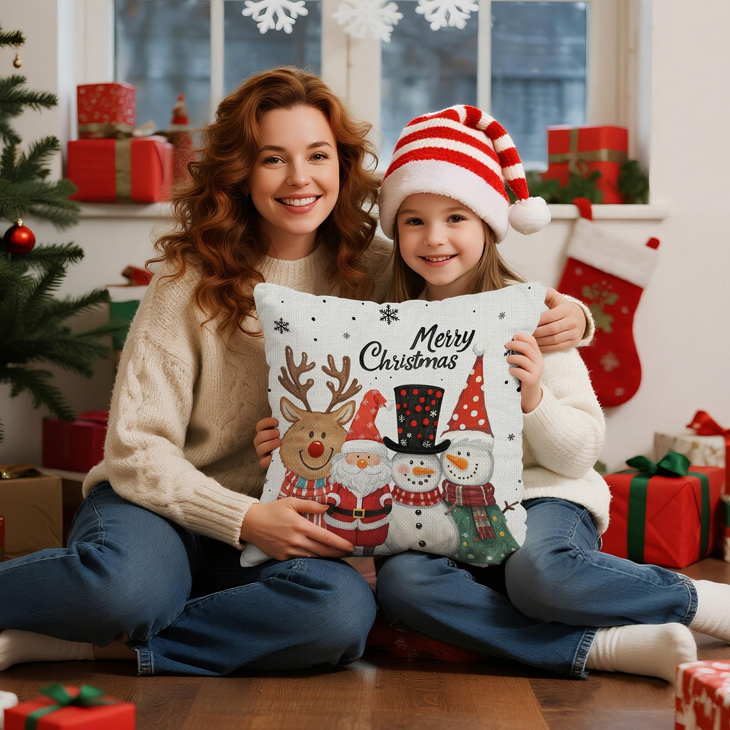 UPOFFICIS Christmas Pillow Covers 18x18 inch Set of 4, Christmas Decorations Cushion Covers, Xmas Pillow Covers, Pillowcases Throw Pillow Covers for Sofa Couch Home Decor