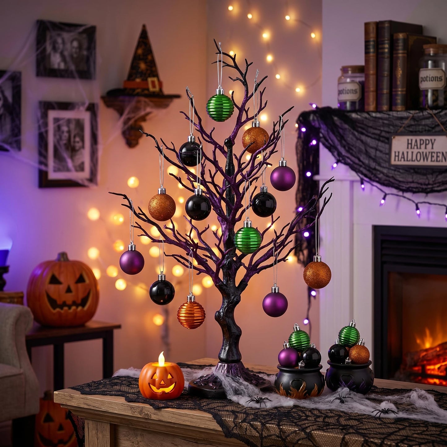 Valery Madelyn 1.57 Inches Small Christmas Tree Decorations Ornament Set for 4th of July Fall Halloween, 24ct Orange Purple Green Shatterproof Hanging Ball Ornaments Holiday Party Decor