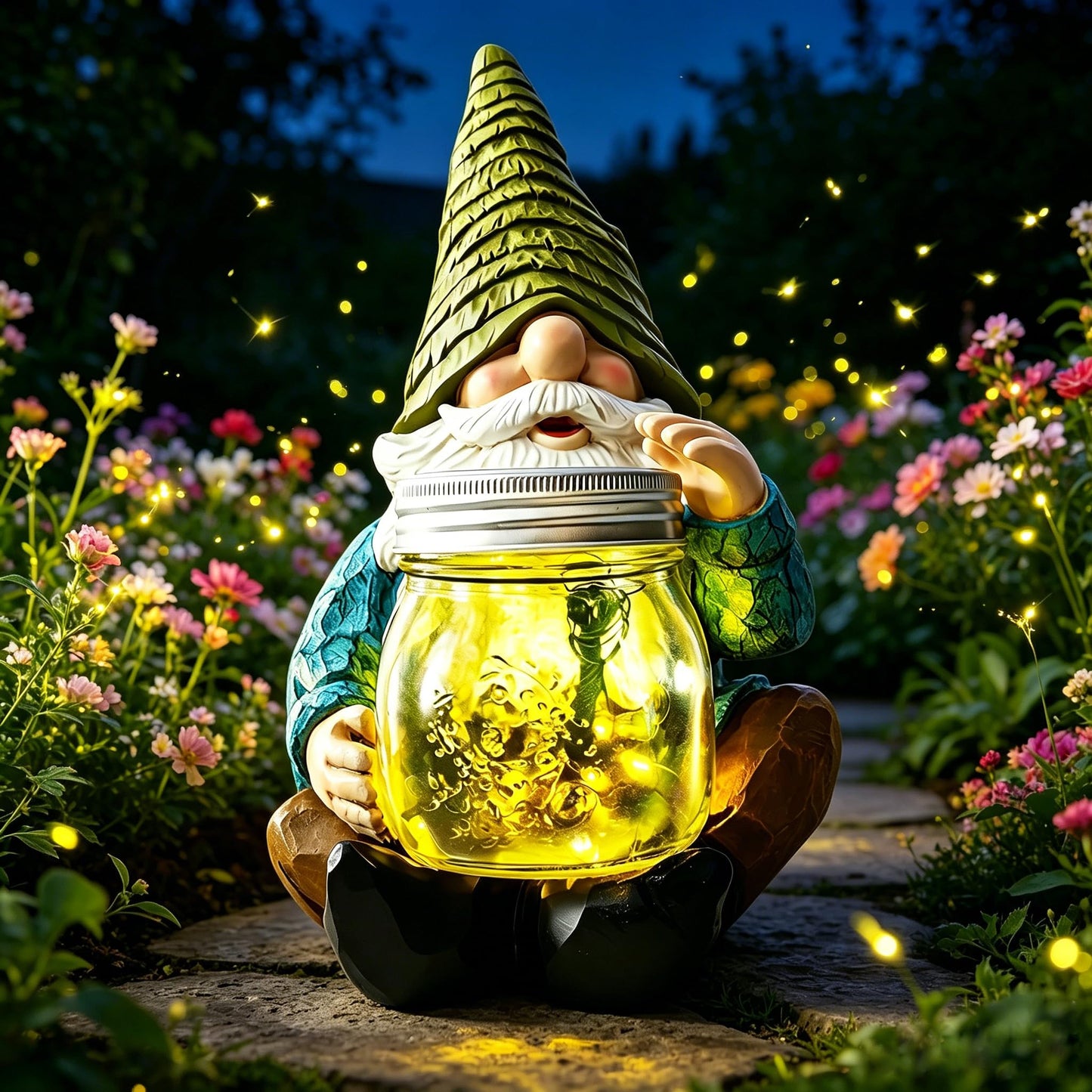 VOOKRY Solar Garden Gnome Statues, Outdoor Gnome with Firefly Solar Lights Waterproof, Birthday Gifts for Mom Women Mother's Day Christmas, Garden Figurines for Yard Decor Patio Porch Lawn Ornaments
