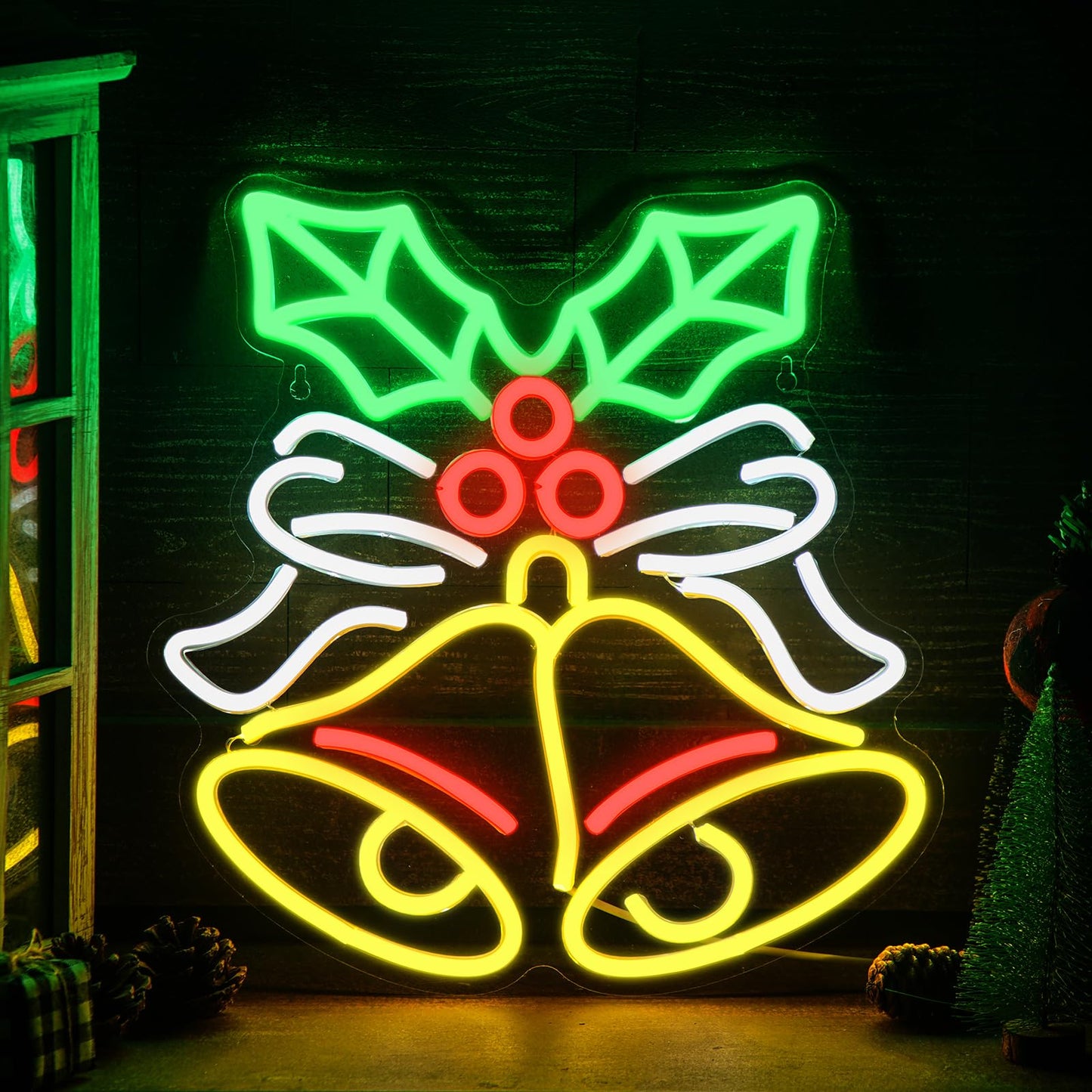 Xuhal Christmas Bell Neon Sign Christmas Neon Lights LED Light up Sign USB Wall Bar Living Room Decor for Xmas Party Home Bedroom Office