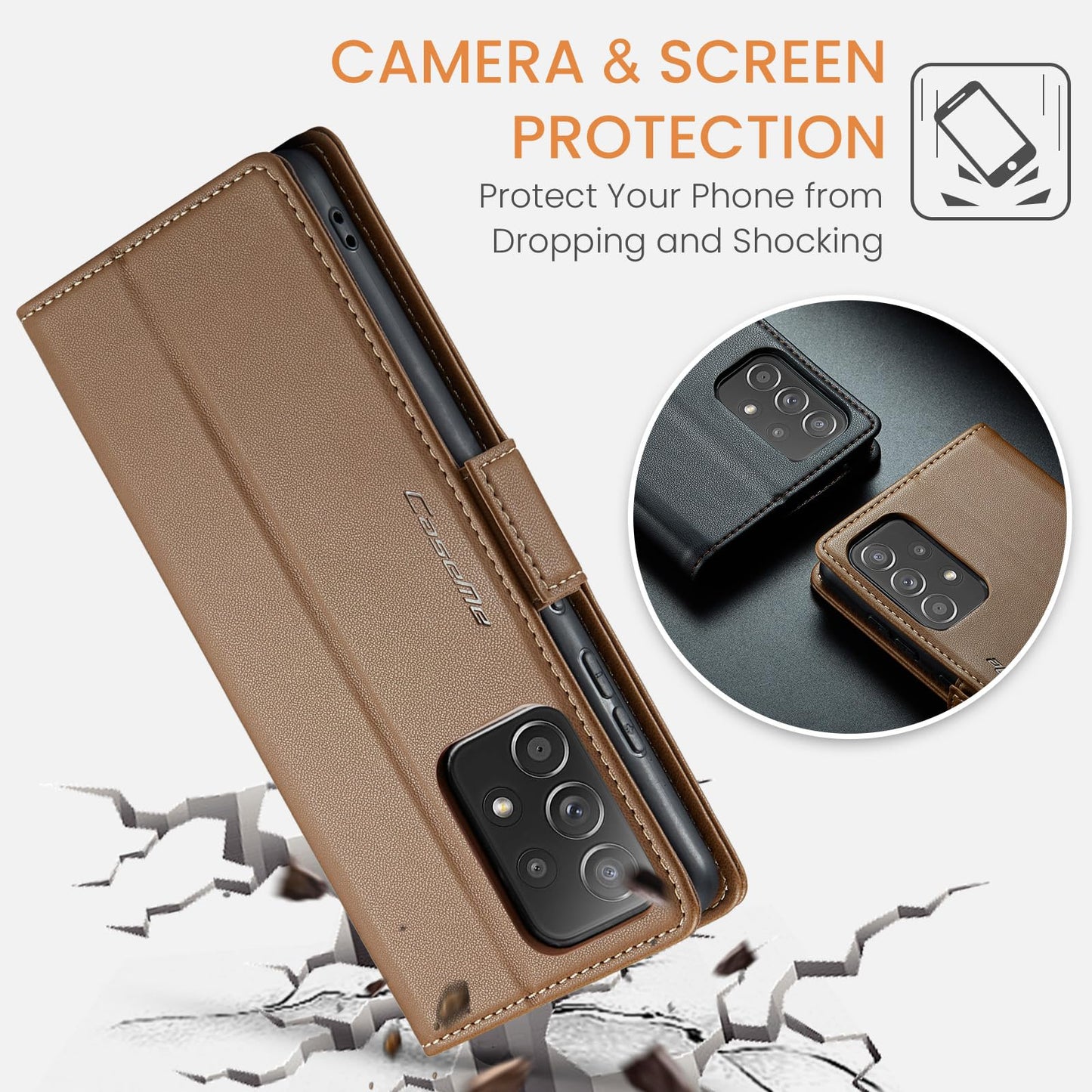Rerzoiro for Samsung Galaxy A52 4G/5G Case, Premium PU Leather Wallet Case Flip Cover with [RFID Blocking][Card Holder][Stand Function] for Samsung Galaxy A52 (5G/4G)/A52s 5G, Brown