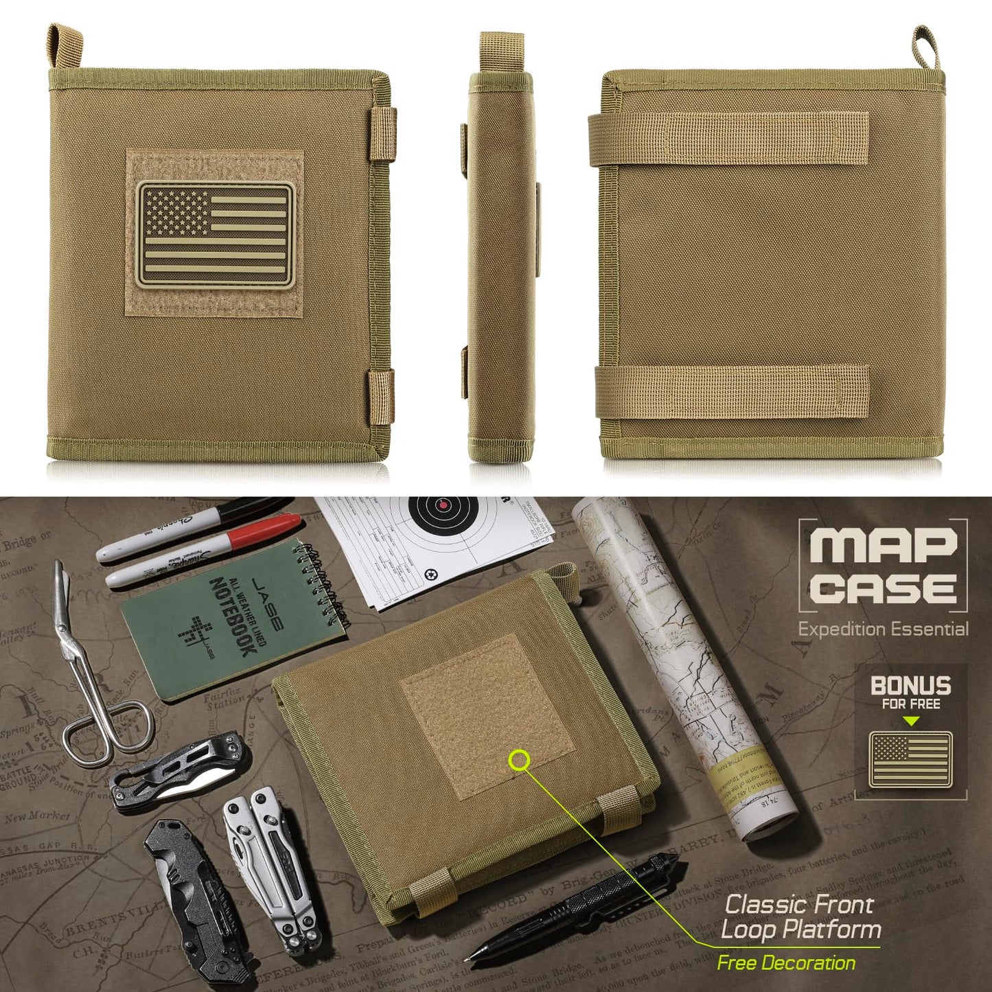 LIVANS Tactical Pouch Military Map Case Holder Army Foldable Map Storage Pouch Multifunctional for Outdoors or Hiking - 13"x10" Clear Viewing Area,1000D Oxford + Waterproof TPU