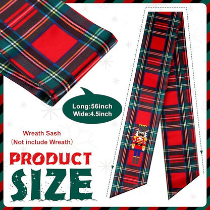 Wreath Sash for Front Door Wreath Satin Sash Blank Sashes Embroidery Monogram Yard Doorway Indoor Outdoor Wall Ribbon Bow Home Decor (Red, Black,Black Nutcracker)