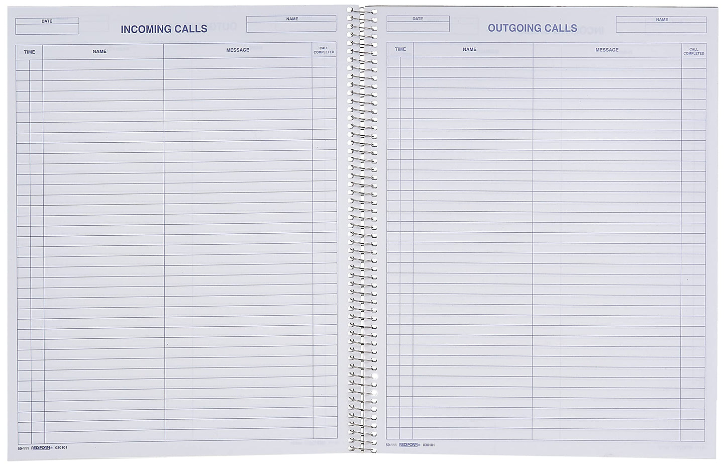 Rediform Call Register Book, Spiral Binding, 11" x 8.5", 100 Pages, 37 Messages Per Page (RED50111) (50111)