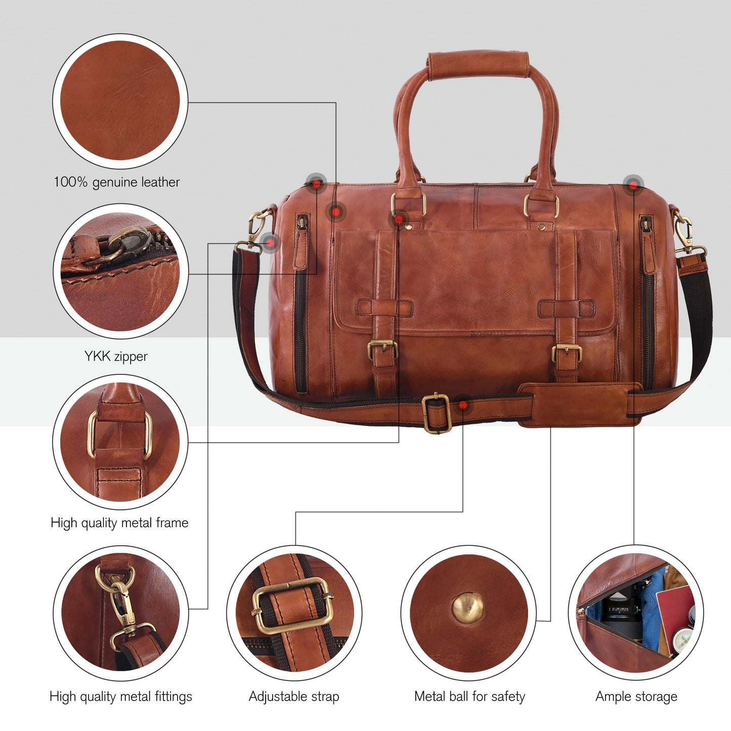 Genuine Leather Duffle Bag for Men | Vintage Weekender Travel Bag | Overnight Carry-On Luggage | Handmade Leather Gym Bag for Men