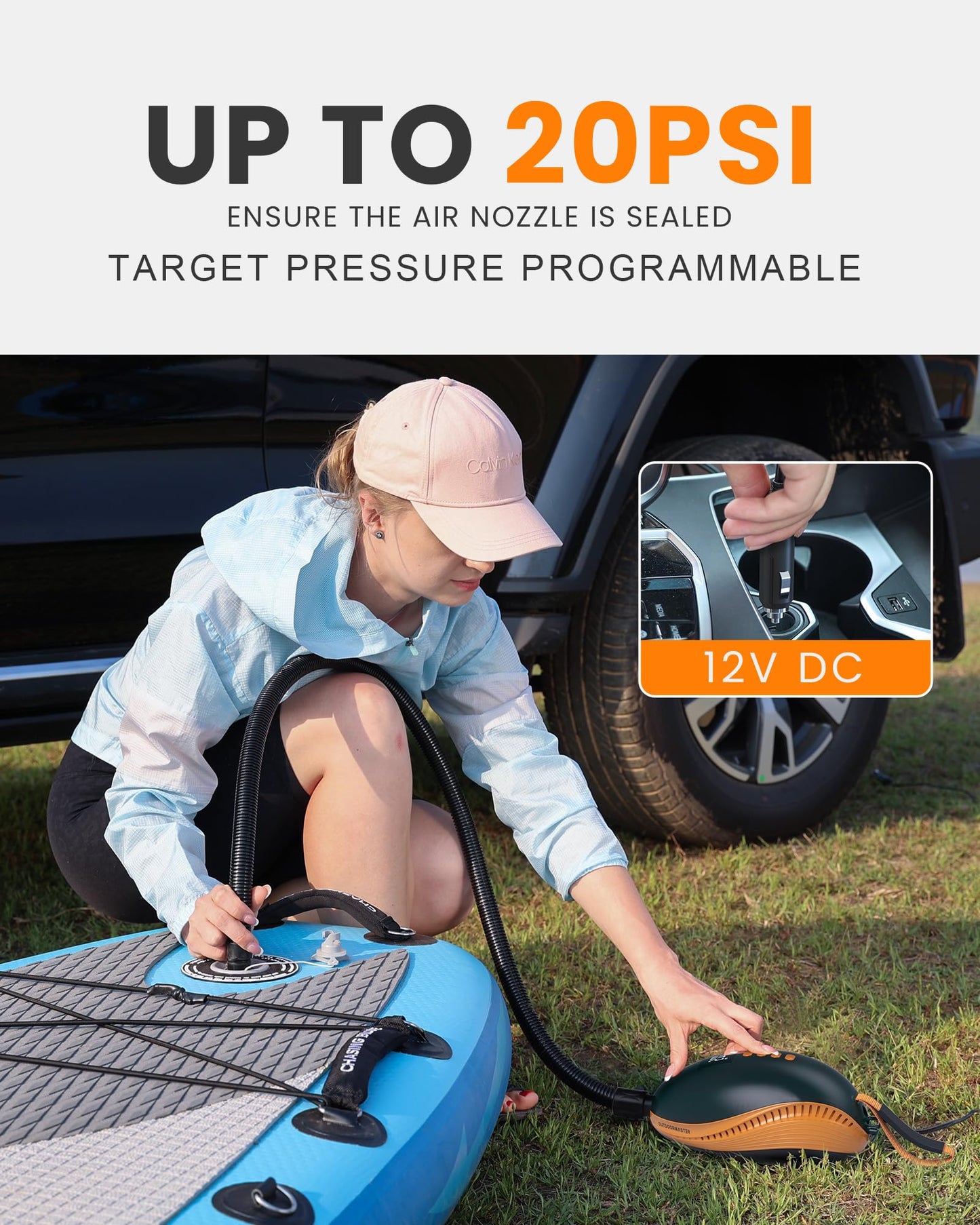 OutdoorMaster 20PSI High Pressure Paddle Board Pump Electric Dolphin -Quick Portable SUP Air Pump,Auto-Off &12V DC Car Connector Electric Pump for Inflatable Stand up Paddle Boards,Boats,Inflators