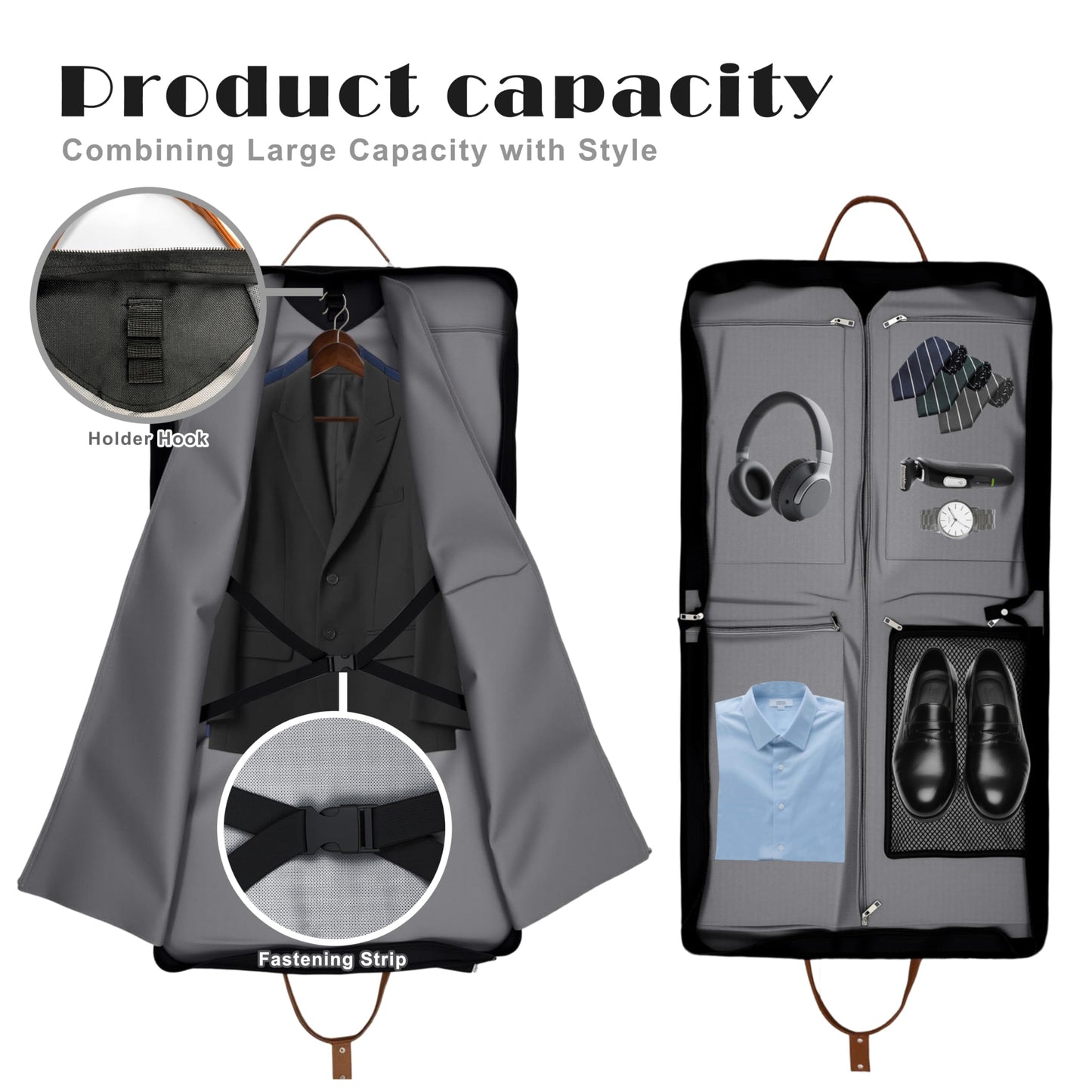 Beiskll Garment Bags for Travel, Large Carry On Suit Bag for Hanging Clothes, Waterproof & Wrinkle Free with Shoulder Strap for Business, for Men and Women (Black)