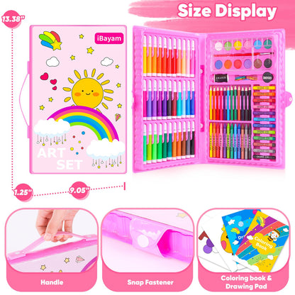 iBayam Art Supplies, 149-Pack Drawing Kit Painting Art Set Art Kits Gifts Box, Arts and Crafts for Kids Girls Boys, with Coloring Book, Crayons, Pastels, Pencils, Watercolor Pens & Cakes (Pink)