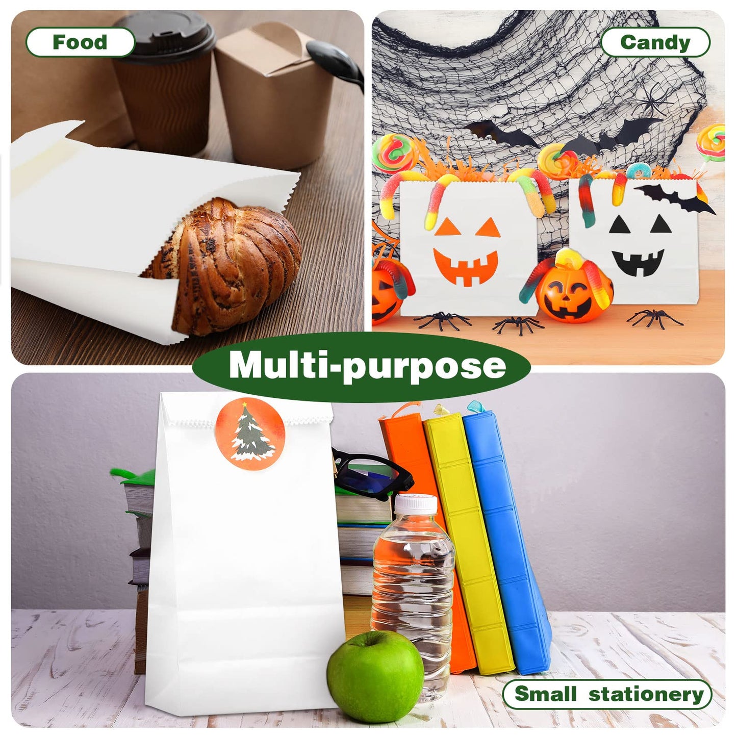 Containlol 200 Pcs Small Paper Bags, 1 lb Mini Paper Treat, Kraft Lunch Bags 6.7 x 3.54 x 2.36 for Christmas Wedding Favor Grocery Candy Cookie Sandwich Popcorn Bread Snack(White)