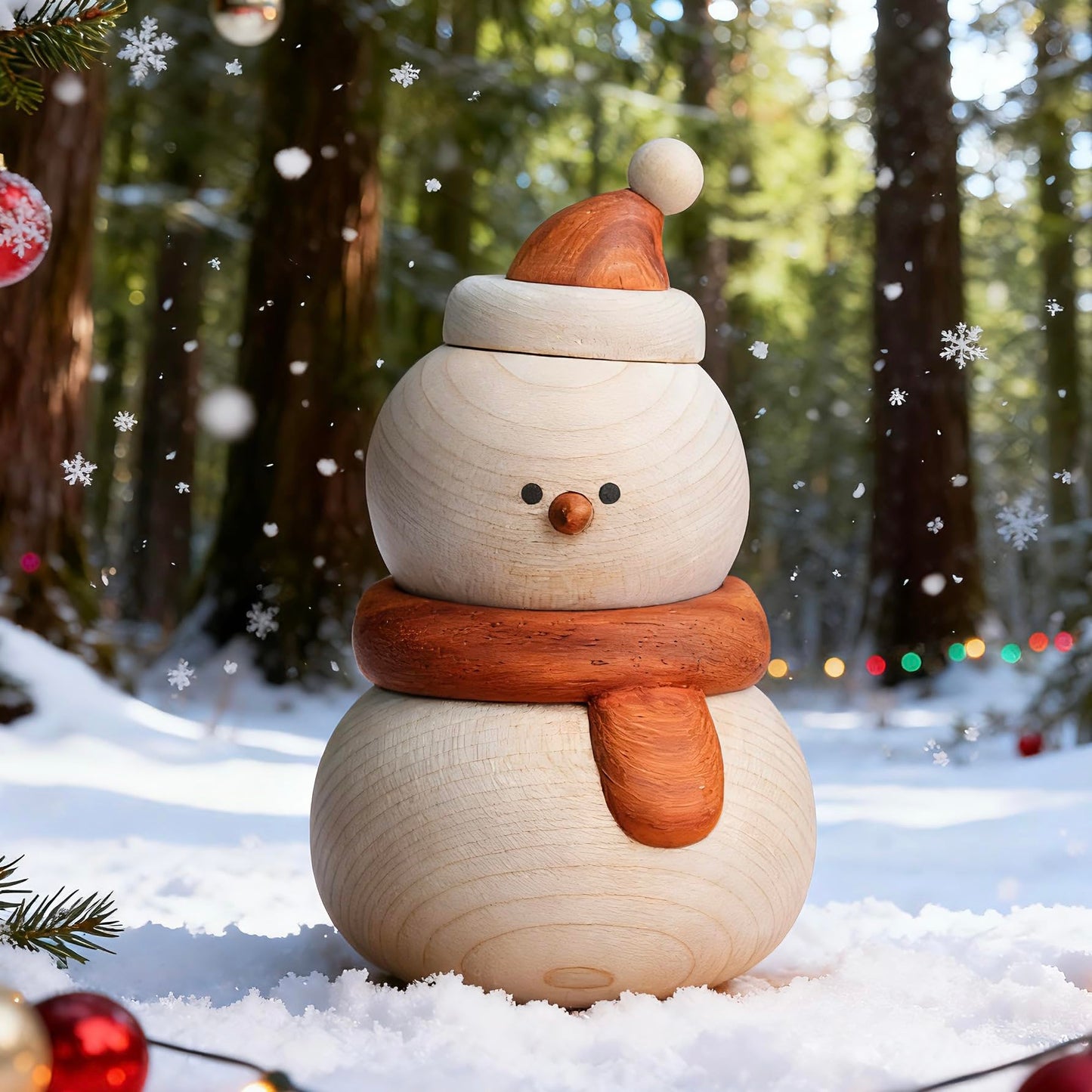 YANISM Christmas Snowman Decoration,Wooden Snowman Figurine,Rustic for Her or Him,Festive Home and Car Christmas Decor