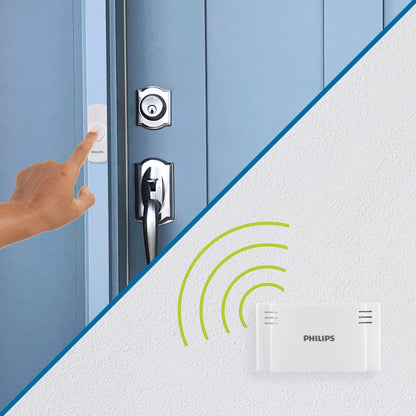Philips Wireless Doorbell Kit, Plug-In Reciever, 2 Push Buttons, 8 Melodies, 4 Volume Levels, 150 Ft Range, White, DES2280W/27