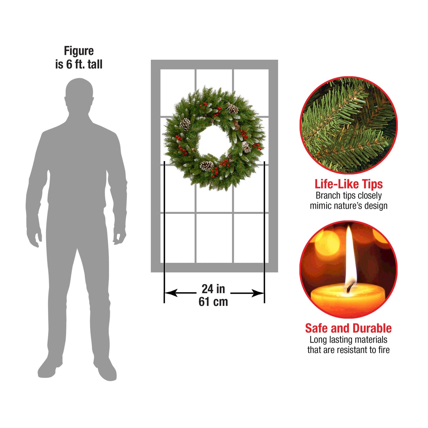 National Tree Company 24 in Unlit Frosted Berry Artificial Christmas Wreath, Christmas Decoration with 180 Tips, Pinecones, Green